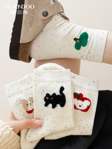 Pure Cotton Long Tube Socks Womens Autumn Winter Mid-Calf No-Cuff Cute Patterned Cotton Blend Comfortable Breathable Socks