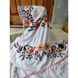 Mukenah Mukena Dewasa Mukena Langsungan Terusan Lajuran Bordir Motif Bunga Bahan Adem