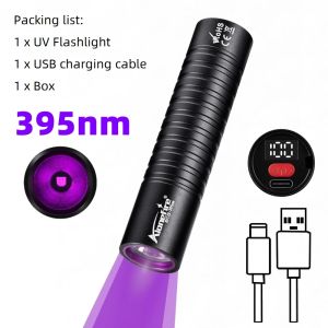 395nm/365nm UV light LCD Flashlight USB Rechargeable High power UV Glue Curing Torch Cat tinea urine Stain Marker Ore Money Lamp