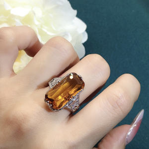 Youngever Fashionable Luxury Hollow Carved Yellow Crystal Ring Womens Style Elegant Hollow out Design Geometric Pattern