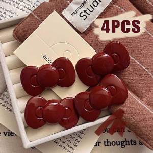 Red Bow Hair Clip Girl Heart Anime Rose Pink Top Clip Cartoon Cute Side Clip Bangs Hair Clip Accessories