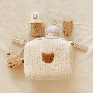 Cartoon Diaper Bag Embroidery Stroller Storage Bag with Hook - Cotton Hanging Mommy Bag Baby Clothes Organizer