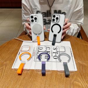 Transparent Magnetic Absorption Ring Holder for iPhone 15 pro Max 16 pro Handheld Protective Case Anti-Fall High End Clear Shell