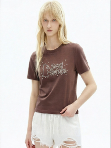 Juicy Couture | New Retro Brown Embroidered Hand-beaded T-Shirt