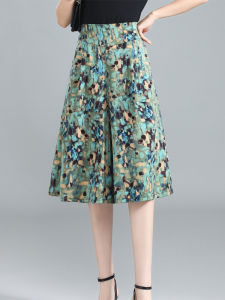 ฤดูร้อน ขากว้างบาง กางเกง กระโปรงมิดิสไตล์แม่แฟชั่นพิมพ์ผู้หญิงสูงอายุ หลวม Fit X-large Size High เอว แขนกุด ชุดเดรส