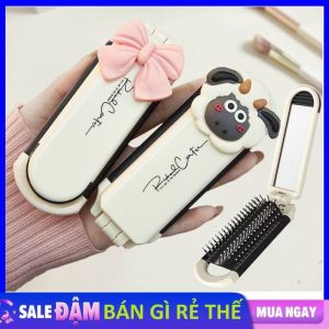 Lược Chải Tóc Mát Xa Có Đệm Khí Mềm Mại Nhỏ Gọn Kèm Gương Lược Nhỏ Dễ Thương Cho Bé Gái - Lược Chải Tóc Gấp Gọn Kiêm Gương 2in1 Đính Nơ  Cừu Siêu Dễ Thương