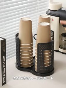 Upgrade Large Capacity Countertop Cup Dispenser 360° Rotatable 4 Compartment Disposable Cups and Lids Holder