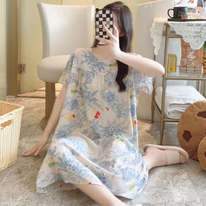KASIHAN | Summer Short Sleeve Mid Length Cotton Loungewear Dress