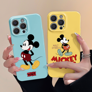 Cartoon Mickey Mouse Phone Case Compatible with  15 16Pro Max Mini Full Cover Anti-Fall XR High-End Feeling 12 8Plus 14 for Couples Girls
