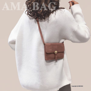 Double Layer Mini Crossbody Phone Bag Womens Fashionable Retro Korean Style Versatile Small Square Bag Belt Decoration PU Leather