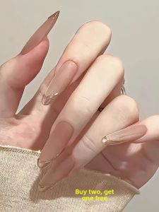 Almond Shaped Wearable Nails Medium Long New 2025 Oval High-End Matte Artificial Nails Finished Product False Nails Patches
