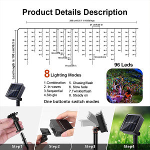 8M solar ice strip light waterproof LED string light outdoor decoration fairy light curtain light suitable for Christmas Ramadan lampu xmas gardens taverns streets