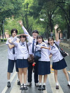 เสื้อเชิ้ตแขนสั้น JK สำหรับผู้หญิง ชุดนักเรียนไทย ชุดนักเรียนชั้นสูง ชุดลำลอง คอตั้ง ทรงหลวม ปกติ สีพื้น