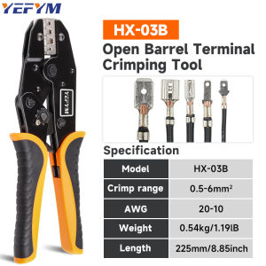 Crimping Tool for Non-Insulated Open Barrel Terminals HX-03B Ratcheting Pliers AWG 20-10 (0.5-6mm²) For 2.8/4.8/6.3 Connectors