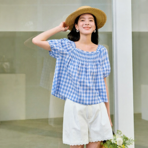 INMAN | Salt Style Sweet Waist Shaping Puffy Sleeve Gingham Blouse