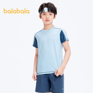 Balabala Childrens Short Sleeved T Shirt Boys Base Shirt 2024 New Summer Children Sports Quick Drying Top