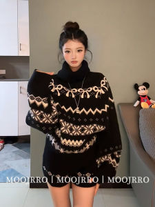 American Style High Collar Long Sleeve Sweater Womens Autumn Winter Thickened Slim Loose Knitted Casual Lazy Top