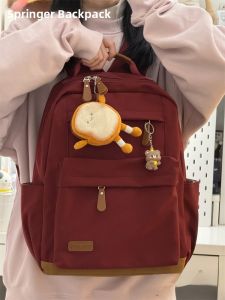Beard Chicken Red Double-Shoulder Bag Japanese Retro Travel Backpack Fashionable Commuter Computer Bag for Girls and Students