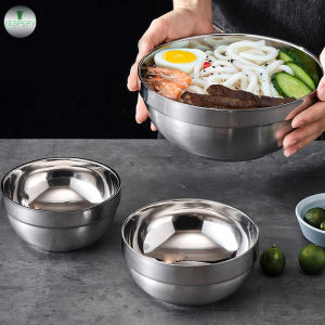 YESPERY ชามสแตนเลสหนาสองชั้นกันความร้อนสำหรับครอบครัวเครื่องครัวกลางแจ้งปิกนิกชามสลัดถาดอบบนโต๊ะอาหาร
