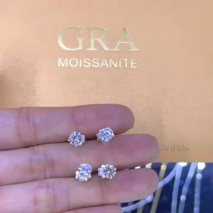 (1 ĐÔI) Bông tai Bạc 925 Kim cương Moissanite màu Trắng 4.5 - 8.1 ly viên Tròn Hàng Mỹ (kèm Kiểm Định GRA) Yuumi Jewelry