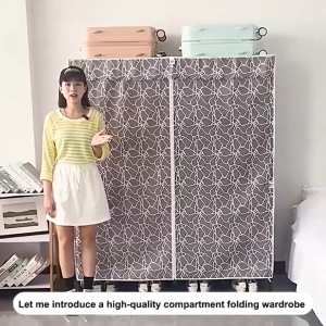 EL Fabric Wardrobe | Wide Large-Capacity Clothes Storage | Oversized Fabric Closet | No-Assembly Foldable Steel Frame | Sturdy & Durable