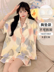 ชุดนอนผู้หญิงแขนสั้นผ้าฝ้ายแท้ ชุดนอนฤดูร้อนลายการ์ตูนน่ารัก ชุดนอน ชุดอยู่บ้าน เสื้อผ้าในบ้าน ชุดนอนแขนสั้นผ้าฝ้ายแท้สำหรับผู้หญิง