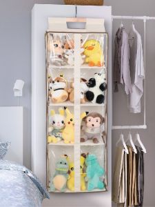 Full Closure Transparent Plush Toy Organizer Rack Wall Mounted Closet Doll Display Bag Storage Solution Japanese Style Pure Color