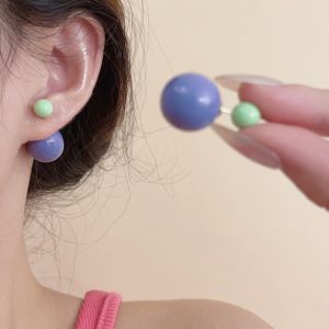 ต่างหูทรงลูกบอลสีม่วง ดีไซน์เก๋ไก๋ ใส่ได้สองทาง แฟชั่นสุดเก๋ หวานๆ สำหรับฤดูใบไม้ผลิและฤดูร้อน