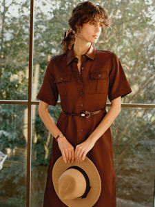 French Vacation Style Long Sleeve Womens Dress Hepburn Style Spring Summer New Arrival Casual Waist Cinched A-Line Dress