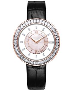 นาฬิกา CIGA Design สำหรับผู้หญิง Koleksi Sparkle นาฬิกาเควอทซ์ แนวขอบประดับอัญมณี แผ่นหน้าปัดไข่มุกที่สง่างาม สายนาฬิกาแบบหนัง ปิดล็อคทรงกลมแบบแม่เหล็กสำหรับนาฬิกาผู้หญิง