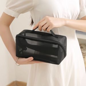 Large Capacity Travel Cosmetic Bag Womens Portable Black Transparent Mesh Makeup Storage Bag Organizer Garden Daydream
