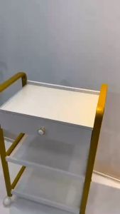 Xe đẩy 3 tầng mặt gỗ khung hợp kim nhôm  mạ vàng | Xe đẩy spa 3 tầng | Kệ để đồ 3 tầng