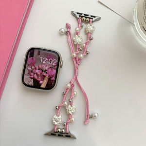 Breathable Lotus Woven Bracelet Watchband for iWatch SE/8/9 Womens Summer Chinese Style Braided Rope Smartwatch Band