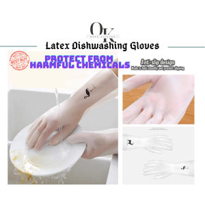 Latex Dishwashing Gloves Rubber Glove Waterproof Housework Kitchen Laundry Scrub Cleaning Non-slip Sarung Tangan Getah