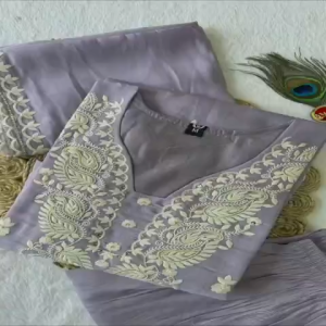 [PRE ORDER : 10 DAYS] Pure Lavender Mul Chanderi Kurti Pant Dupatta Set for Women | Embroidered Chanderi Dupatta (2.25 Mtr) with Full Cotton Inner Lining | Readymade Ethnic Festive Wear Suit Set (Sizes: M to XXL)_418