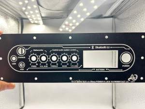 เพลทลำโพงบลูทูธTZK-TB21 ไม่ย้าย งานไฟหนา3มิล ช่องเพลท 5x23cm วัดแบตดิจิตอล สวิตซ์VIP 16มิล DC 11มิล สวิตซ์ LED 6มิล ขนาดเพลท 9x27cm.