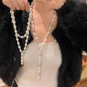 New 2024 Long Pearl Necklace Womens Fashion Elegant Light Luxury Small Audience Clavicle Chain Cashmere Chain Pearled