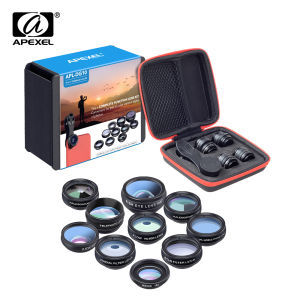 apexel | APEXEL Phone lens kit universal 10 in 1 Fisheye Wide Angle macro Lens CPL Filter Kaleidoscope+2X telescope Lens for smartphone