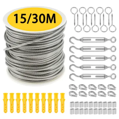 15M/30M Stainless Steel Cable Rope Kit Heavy Duty Garden Wire Cable Railing Wire Fence Roll for Outdoor Tent 304 PVC Coated