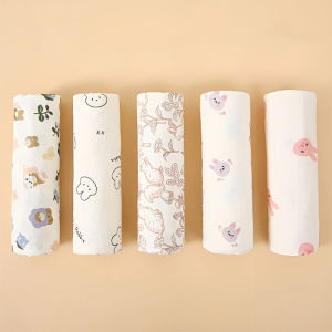 1pc Baby Muslin Swaddle Blanket Essential for Newborns Boys Girls Percent100 Pure Cotton Swaddle Wrap Towel Cute Animal Print
