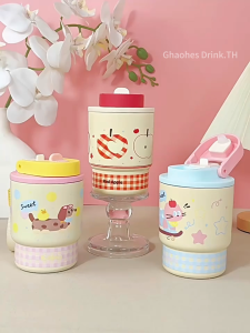 สแตนเลส316 แก้วกาแฟ 420ml/14oz เก็บความเย็นความร้อน พร้อมหลอด มีสายคล้อง น่ารัก แก้วเก็บความเย็น