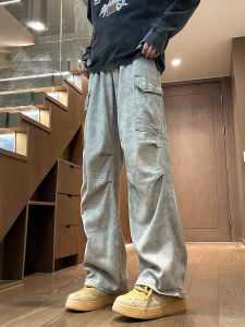 กางเกงขายาวทรงหลวมสไตล์ทหารพิการแบบลำลองสำหรับผู้ชาย ฤดูใบไม้ผลิและฤดูใบไม้ร่วง กระเป๋าใหญ่ ทรงตรง กางเกงขายาวลายพราง