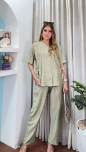 ONE SET WANITA POLO LINEN SETELAN WANITA MOTIF POLOS LINEN PREMIUM/ONESET