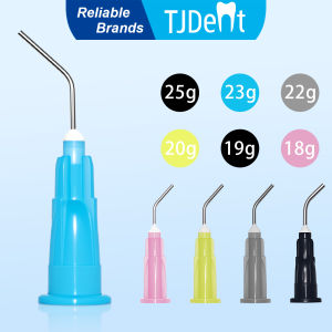 TJDent 100Pcs/Bag Dental Pre Bent Irrigation Needle Tip Disposable Resin Flow Composite Syringe Tips Dentistry Materials Tools