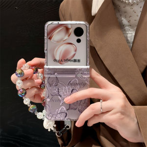 เคสโทรศัพท์ผีเสื้อสีเทาสำหรับ Xiaomi MIXFlip2 ป้องกันการตกหล่นแบบพับได้พร้อมฝาครอบทั้งตัว ป้องกันช่องล็อคแบบพับได้สำหรับมือถือ Motorola Razr60 สำหรับผู้หญิง