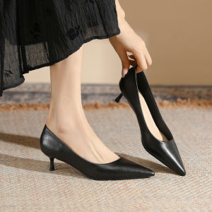 Soft Leather Non-Slip High Heels Womens Thin Heel 2025 New Elegant Nude Pointed Toe Professional Comfortable Small Size Single Shoes