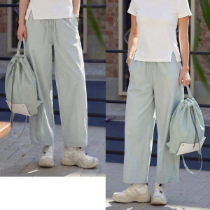 Cotton Thin Elastic Waist Culottes 3/4 Length Casual Pants