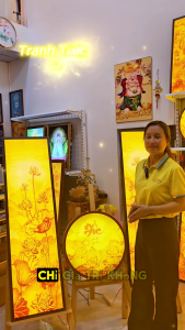 Đèn Hào Quang In Tranh Trúc Chỉ Hoa Sen Bộ Đôi Trang Trí Bàn Thờ Phòng Thờ Treo Tường TC-TD-32