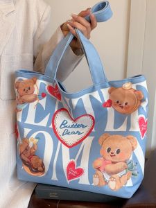 Large Capacity Canvas Tote Bag Butter Bear Cartoon Cute Handbag Single Shoulder Bag Sweet Lady Style Commute Purse Ka Le Er