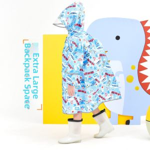 Kids Raincoat with Backpack and Foldable Hood for Outdoor Activities